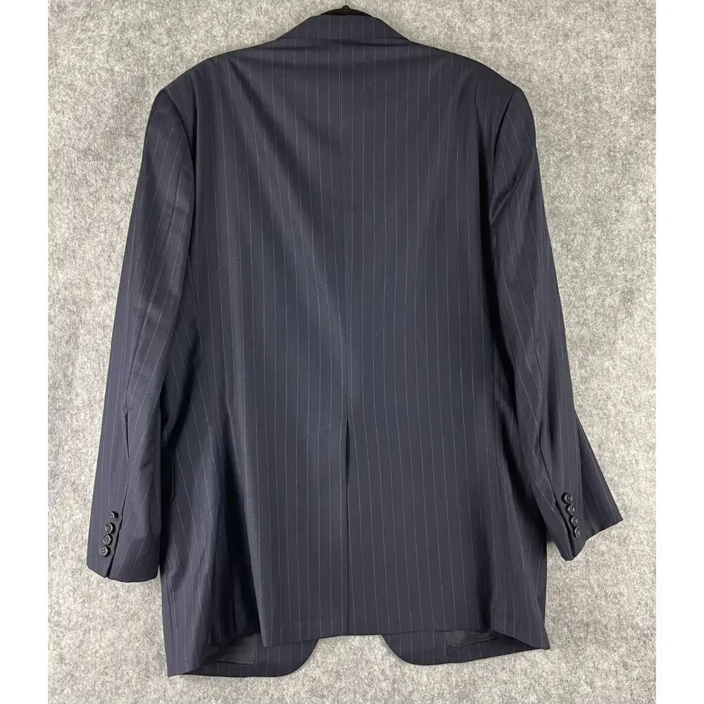 Oxxford Clothes Wool‎ Blazer Sport Coat Mens 44L Blue Stripe Super 100s 3 Button